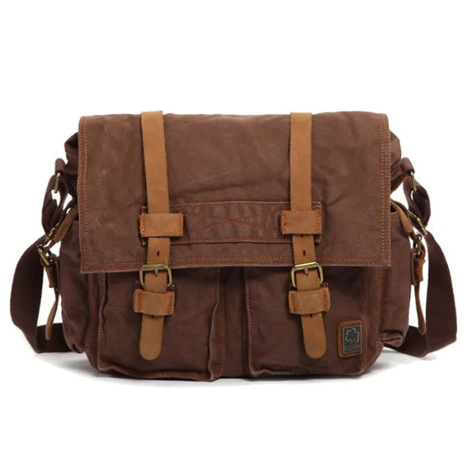 Mens Canvas Messenger Bag - Dark brown