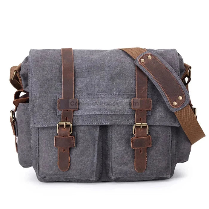 Mens Canvas Messenger Bag - Grey