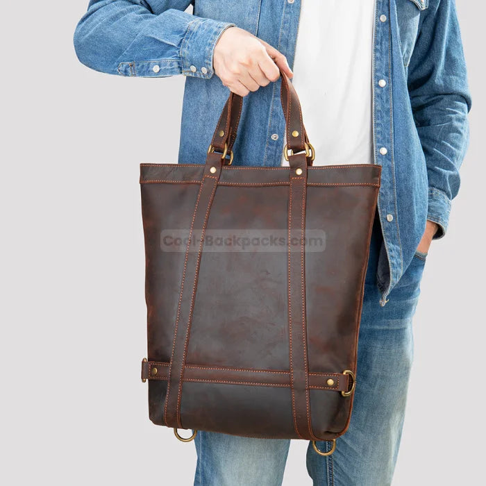 Mens Tote Backpack - Dark brown