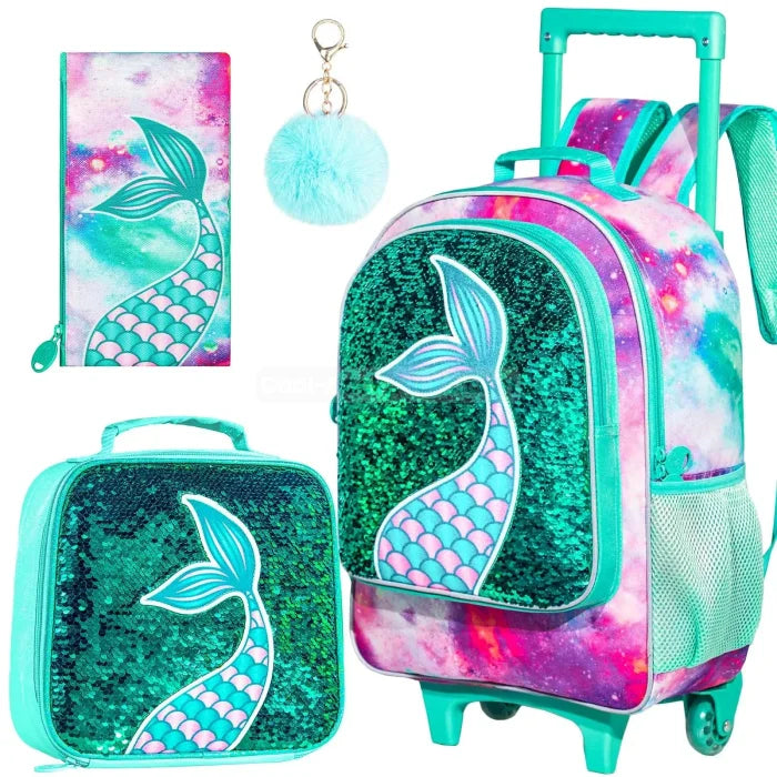 Mermaid Rolling Backpack - Green