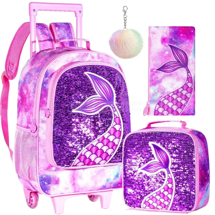 Mermaid Rolling Backpack - Pink