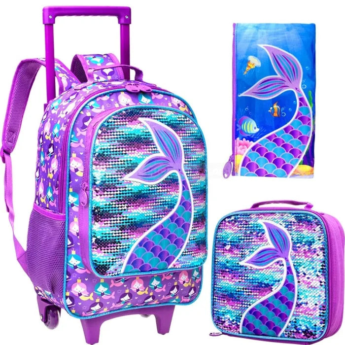 Mermaid Rolling Backpack - Purple