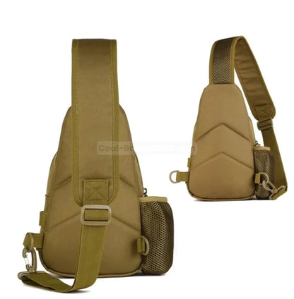 Messenger Bag with Water Bottle Pocket - Khaki