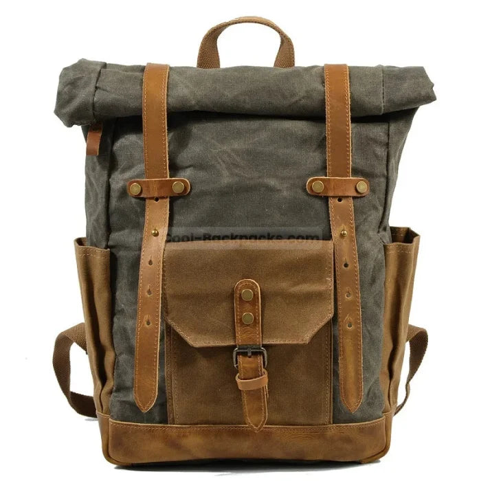 Military Roll Top Backpack - Army Green