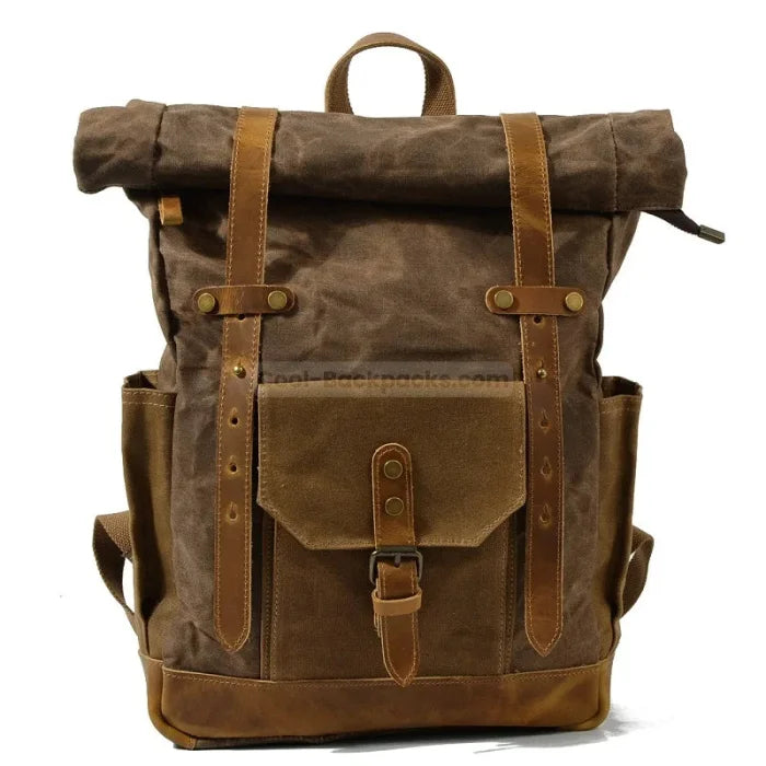 Military Roll Top Backpack - Brown