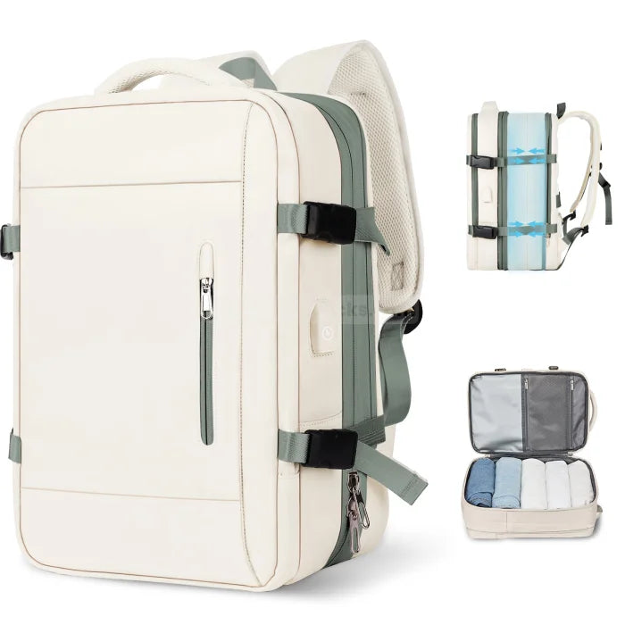 Minimalist Work Backpack - Beige with Green