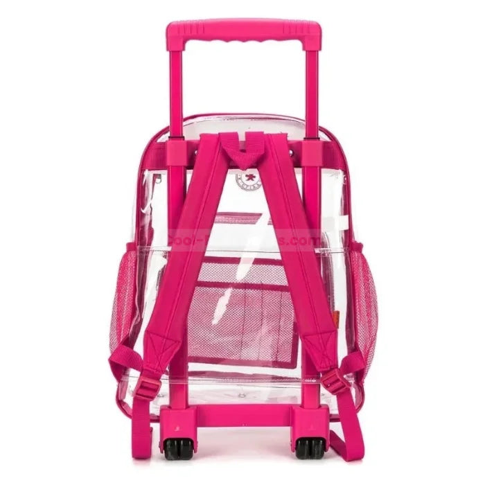 Pink Clear Rolling Backpack