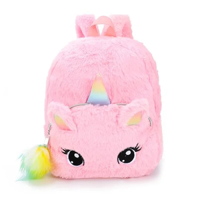 Pink Fluffy Unicorn Backpack - (30x25x10cm)