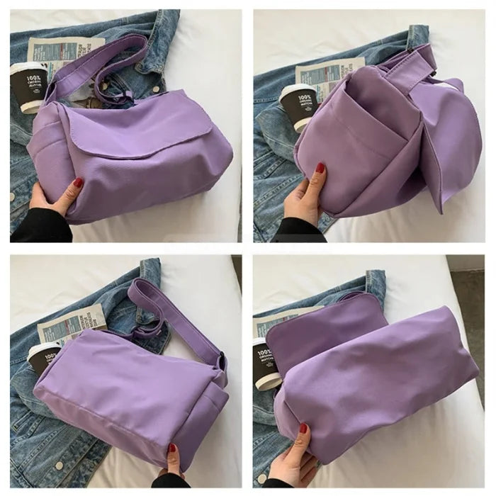 Purple Canvas Messenger Bag