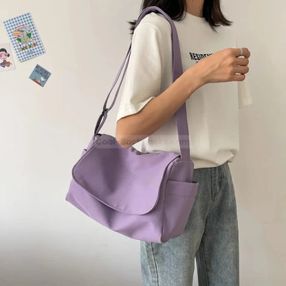 Purple Canvas Messenger Bag