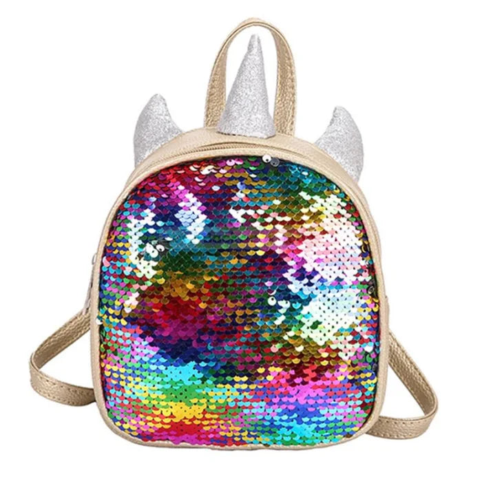 Rainbow Sequin Unicorn Backpack - Gold / 17x8x19cm