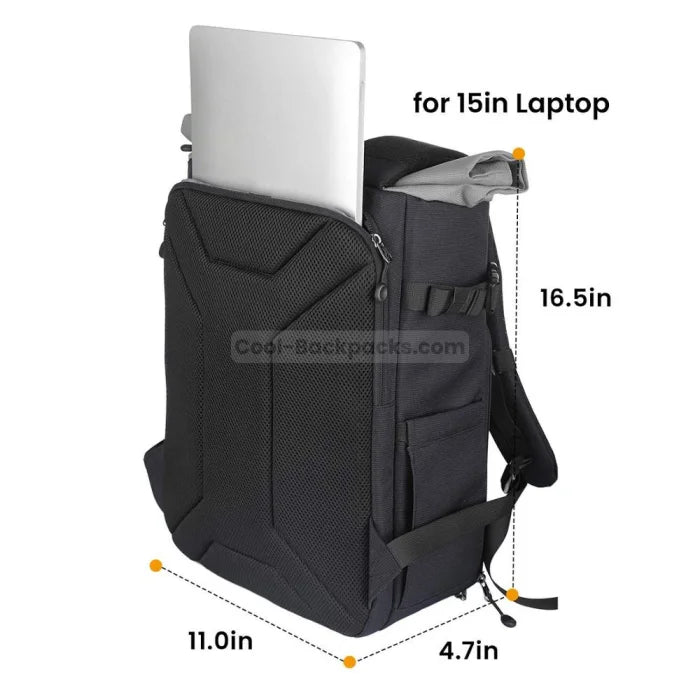 Roll Top Camera Backpack - Black