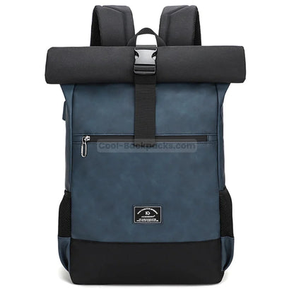 Roll Top Waterproof Backpack - Blue