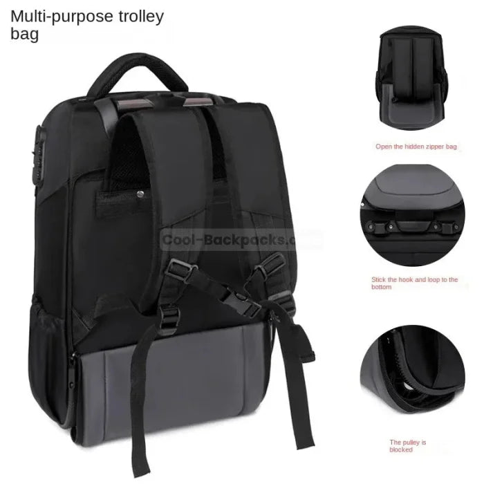 Roller Suitcase Backpack - Black