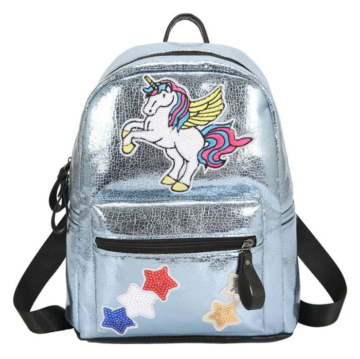 Silver Unicorn Backpack - Blue / 24x14x30cm