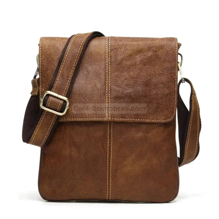 Slim Leather Messenger Bag - Matte Brown