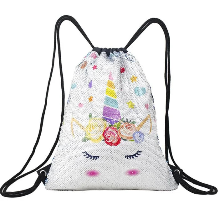 Unicorn Print Drawstring Backpack - White / 33x1x40cm