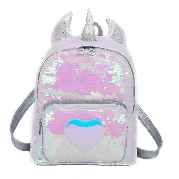 Unicorn Sequin School Backpack - Silver