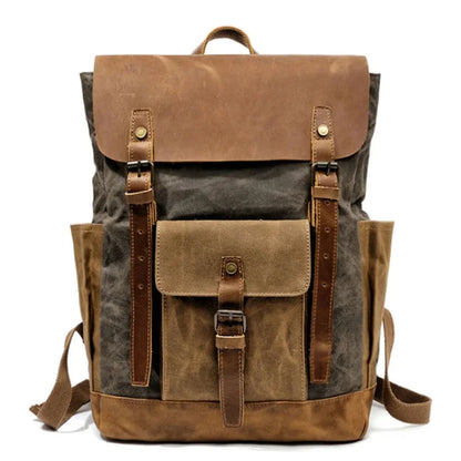 Waxed Cotton Rucksack - Dark green