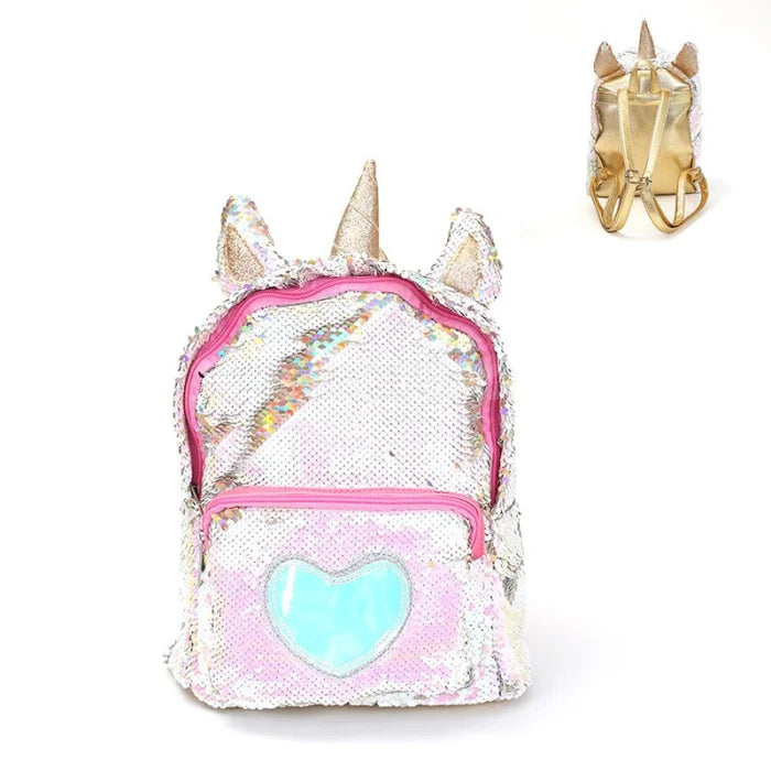 White Sequin Unicorn Backpack - gold