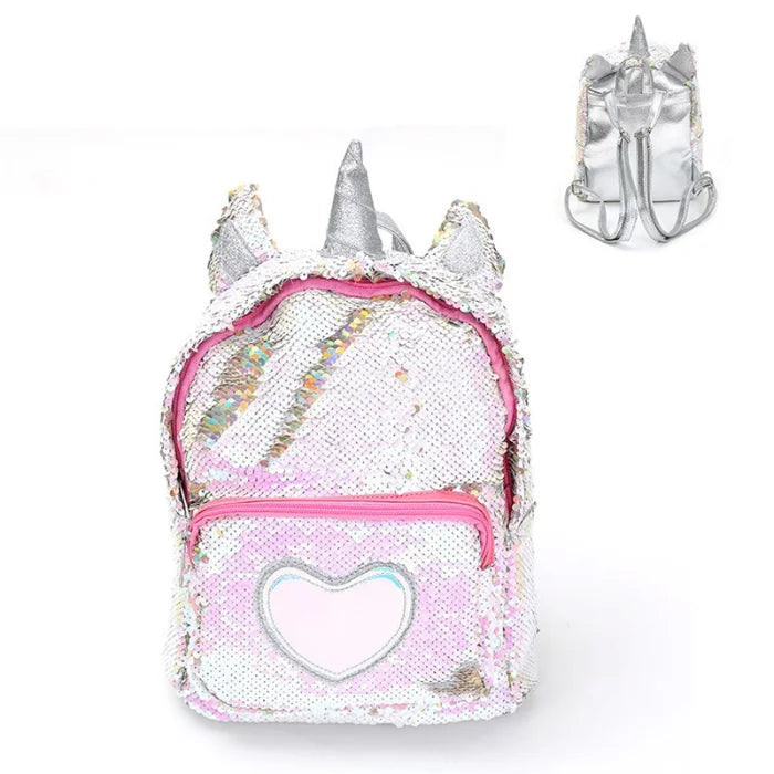 White Sequin Unicorn Backpack - silver